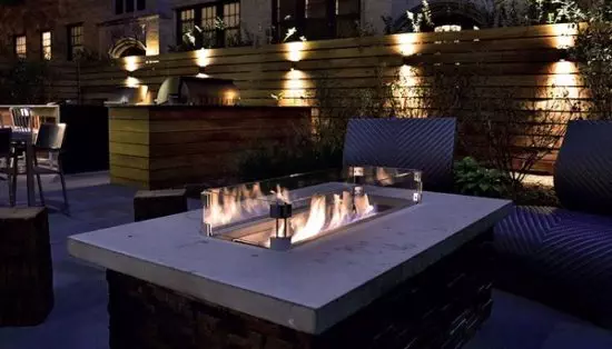 propane fire pit at night