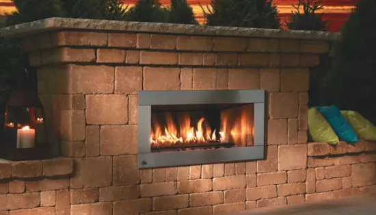 outdoor fireplace with propane flames