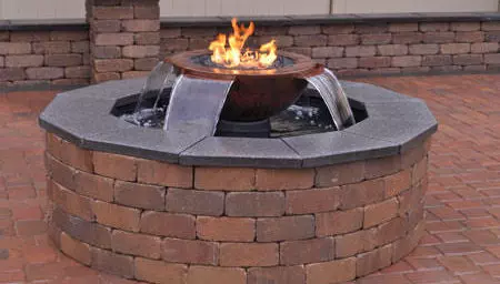 fire pit bowl on top of waterfall
